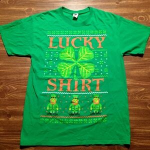 LUCKY SHIRT - Large // Green T-shirt St Patrick's Clover Leprechaun Fun Tee